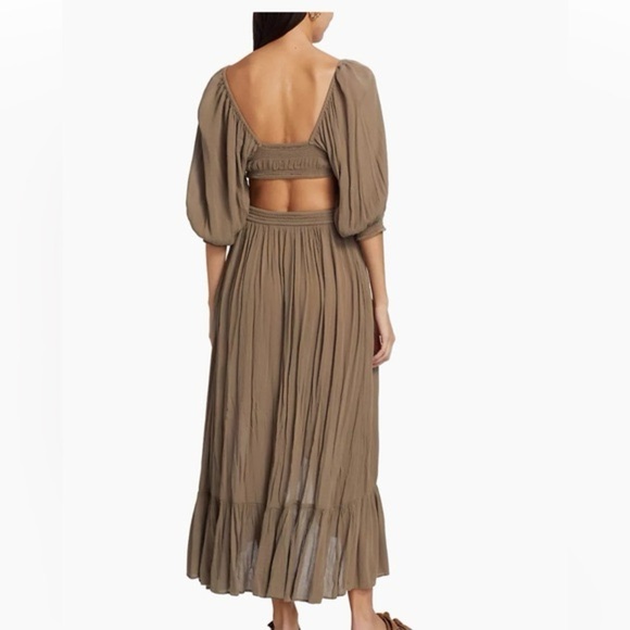Free People Cross My Heart Cutout Maxi Dress taupe balloon sleeve side cut outs - Picture 5 of 14